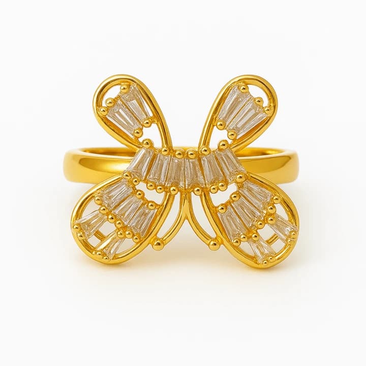 butter fly finger ring gold color with stone