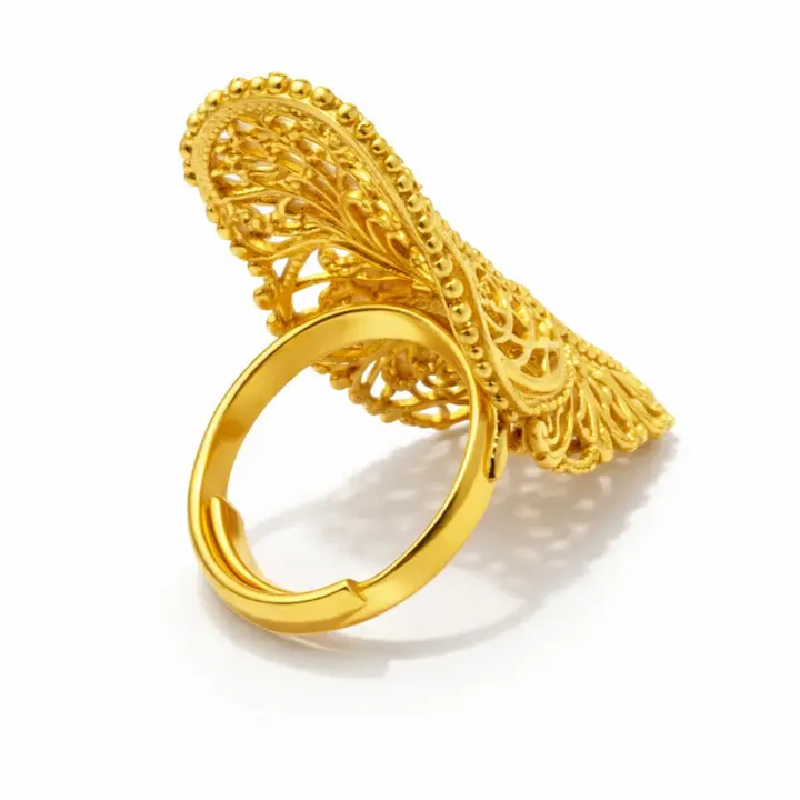 Premium Gold-Polish Filigree Adjustable Statement Ring