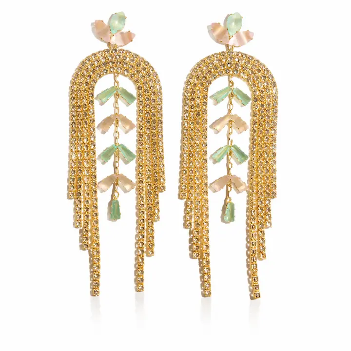 Premium Long Crystal Gold-Polish Earrings