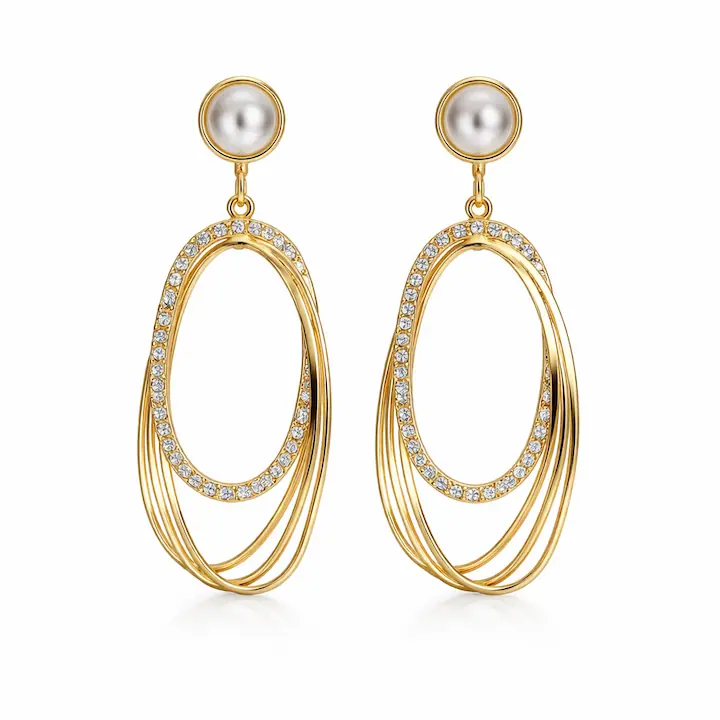 Premium Pearl & Crystal Long Earrings