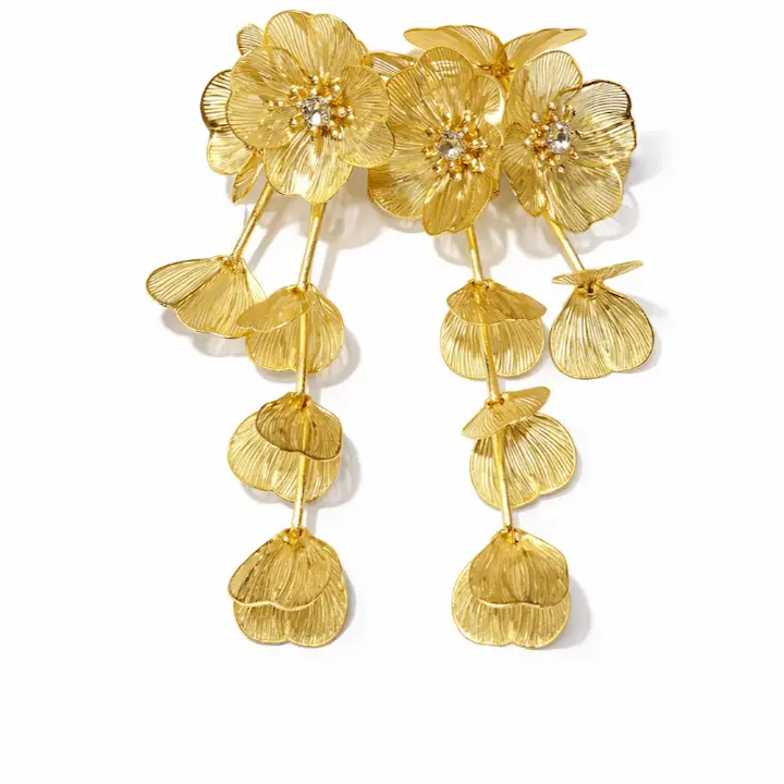 Premium Golden Floral Cascade Long Earrings